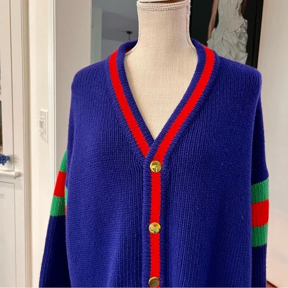 Gucci 100th Anniversary Navy Cardigan with Red and Green Accents - Picture 5 of 11